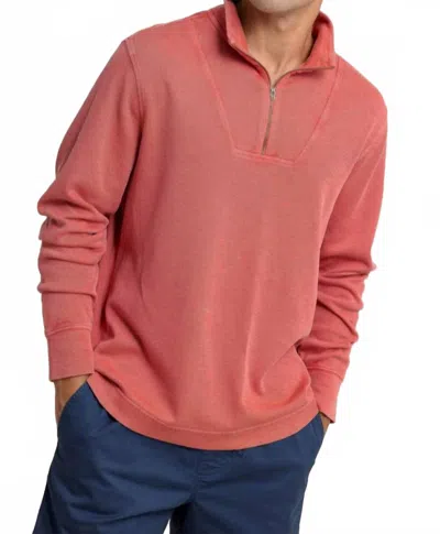 Southern Tide Bay Berry Quarter Zip Sweater In Mineral Red In Pink