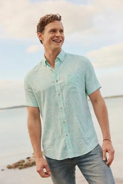 Southern Tide Beach Palms Linen Rayon Short Sleeve Sport Shirt In Garden Grove
