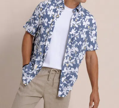 Southern Tide Blossom Bay Linen Rayon Short Sleeve Sport Shirt In 1183 Light Indigo