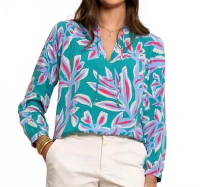 Southern Tide Bonnie Vintage Garden V-neck Top In Spruce Shade In Blue