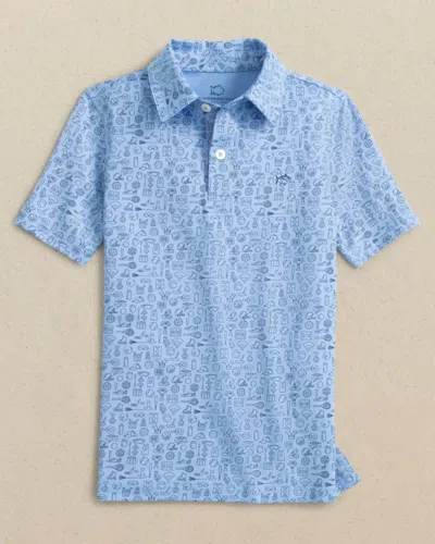 Southern Tide Boy's Driver Finally Friday Printed Performance Polo In Ocean Channel In Blue