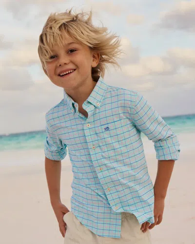 Southern Tide Boys Edisto Island Plaid Coastal Breeze® Sport Shirt In Blue