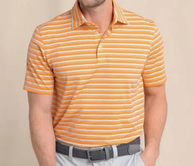 Southern Tide Brrreeze Pearl Cove Stripe Polo In Peach Parfait In Orange