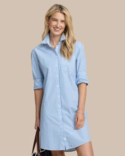 Southern Tide Cam Stripe Poplin Dress In Blue Fin