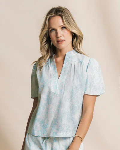 Southern Tide Cassia Bubble Sleeve Top In Dewdrop Blue