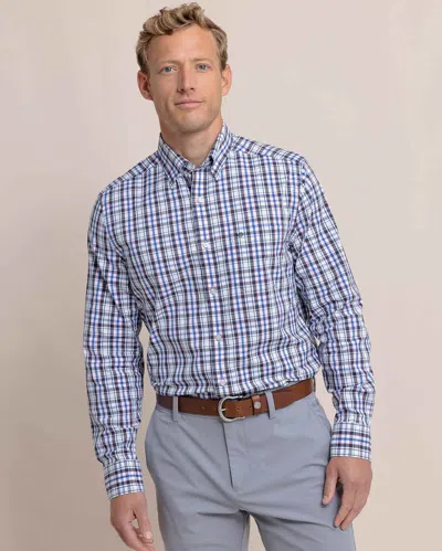 Southern Tide Charleston Master Plaid Long Sleeve Sport Shirt In Blue Lolite