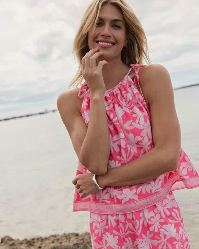Southern Tide Chrissy Tie Shoulder Printed Top In Fandango Pink