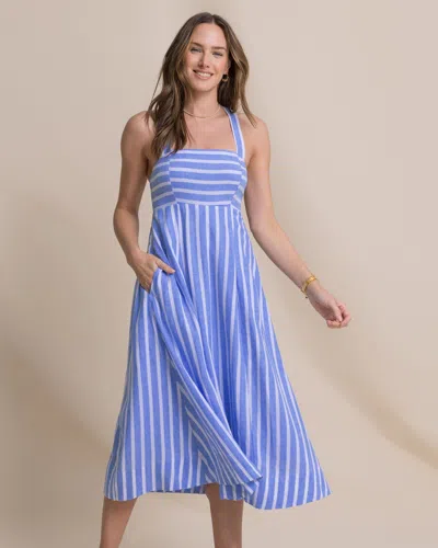 Southern Tide Cinzia Striped Cross Strap Dress In Blue Stream