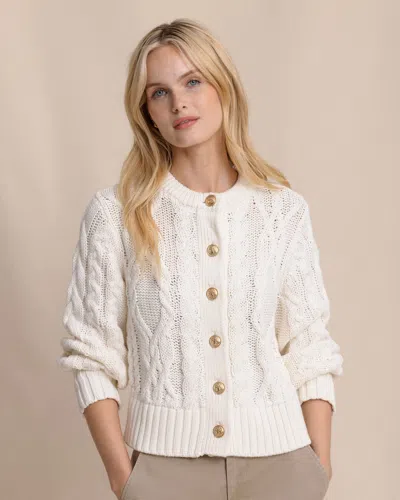 Southern Tide Clarke Cable Knit Cardigan In Sand White