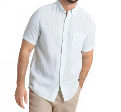 Southern Tide Crepe Myrtle Striped Linen Short Sleeve Sport Shirt In Jade Green In Multi