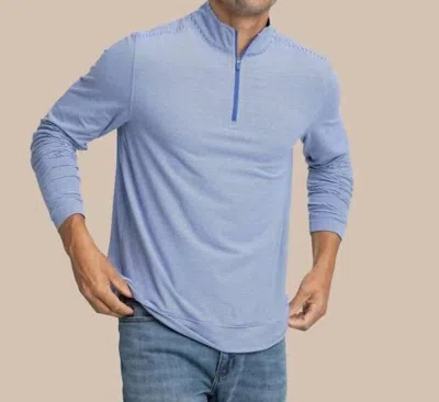 Southern Tide Cruiser Micro-stripe Heather Quarter Zip In Heather University Blue In Multi