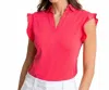 Southern Tide Dayna Active Ruffle Polo Tank In Calypso Berry In Red