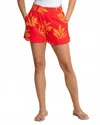Southern Tide Elyse Leafy Luxe Printed Shorts In Poppy Red In Red