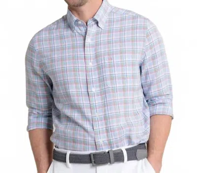 Southern Tide Emerald Shores Plaid Headland Long Sleeve Sport Shirt In Cerulean In Blue