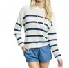 Southern Tide Everlee Striped Hoodie Sweater In Stone In Red
