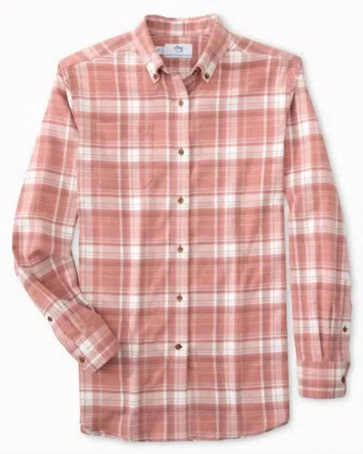 Southern Tide Flannel Intercoastal Avondale Plaid Heather Sportshirt In Dusty Coral In Pink