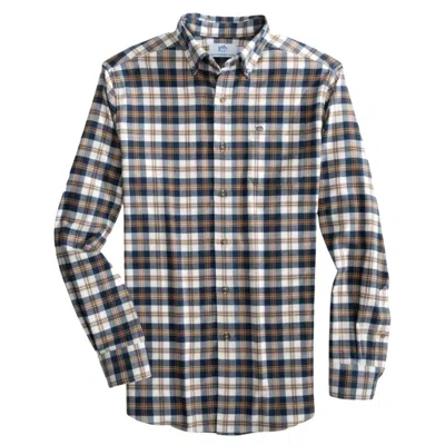 Southern Tide Flannel Intercoastal Durant Long Sleeve Sport Shirt In Dress Blue In Brown