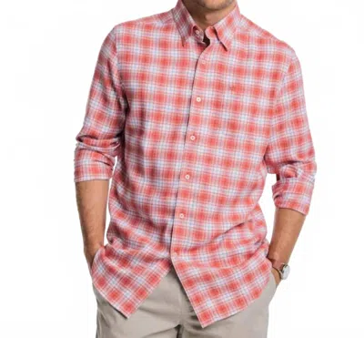 Southern Tide Flannel Reddick Plaid Sportshirt In Dusty Coral