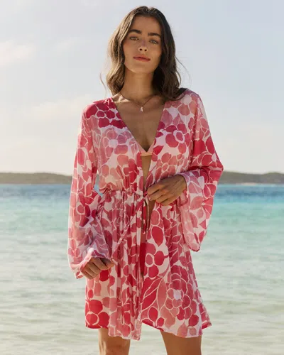 Southern Tide Floral Bell Sleeve Short Tunic Cover-up In Island Pink