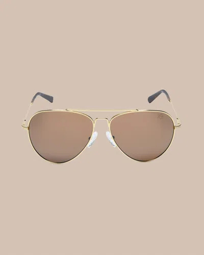Southern Tide Greenville Aviator Sunglasses In Yellow Gold Frame With Desert Sand Lens