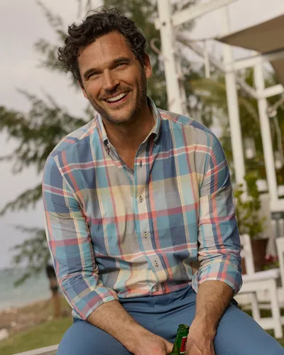 Southern Tide Gulf Breeze Madras Plaid Long Sleeve Sport Shirt In Light Indigo