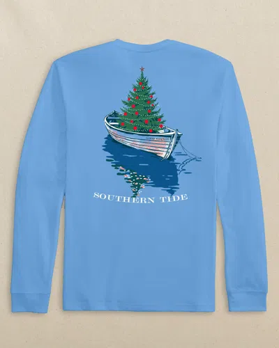 Southern Tide Holiday Tree Boat Long Sleeve T-shirt In Blue