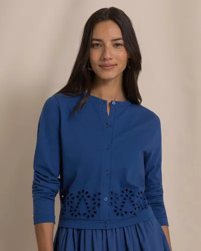 Southern Tide Holland Embroidered Cardigan In Blue