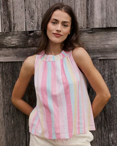 Southern Tide Karlea Smocked Neck Blouse In Island Pink