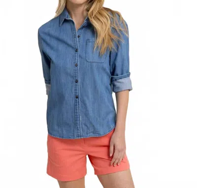 Southern Tide Katherine Denim Shirt In Medium Wash Indigo In Red