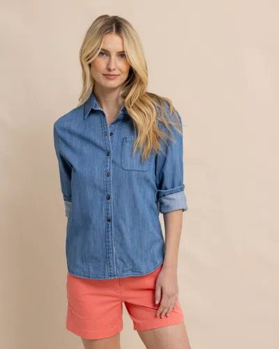 Southern Tide Katherine Denim Shirt In Medium Wash Indigo