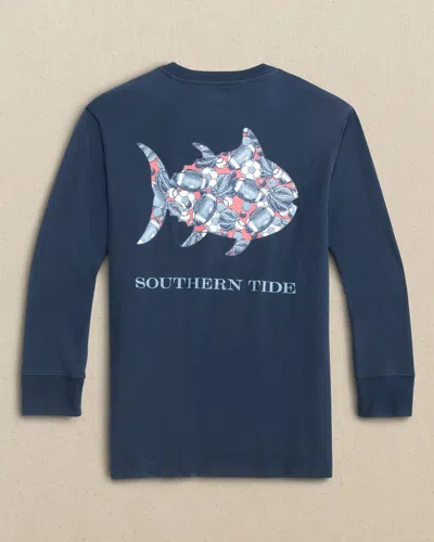 Southern Tide Kids Having A Ball Long Sleeve T-shirt In Dress Blue