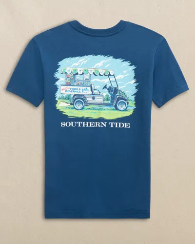Southern Tide Kids Skipjack Food & Beverage Cart Short Sleeve T-shirt In Nautical Blue