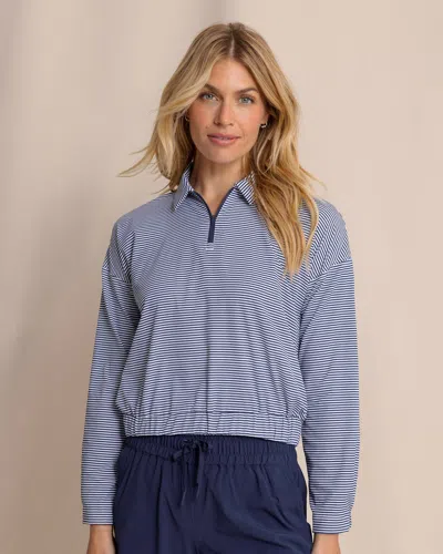 Southern Tide Kira Half Zip Stripe Pullover In Dress Blue
