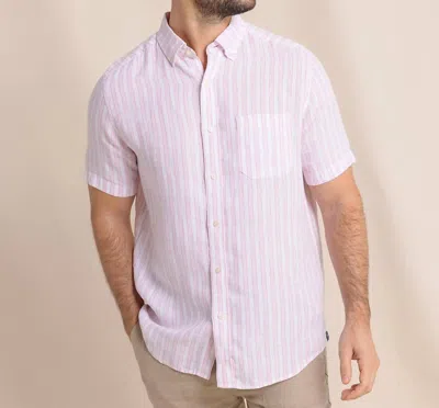 Southern Tide Linen Crepe Myrtle Stripe Sportshirt In Riviera Rose In Pink