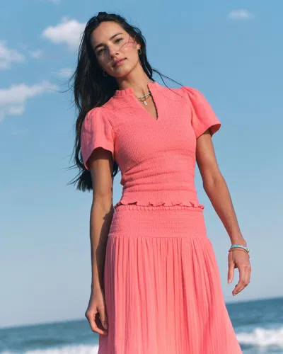 Southern Tide Lola Smocked Bodice Top In Coral Beach