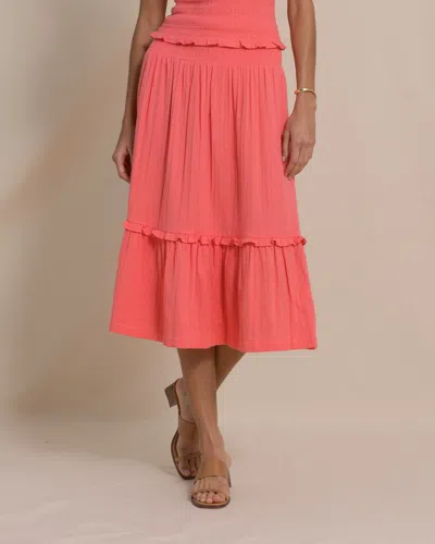 Southern Tide Lydia Smocked Waist Midi Skirt In Coral Beach