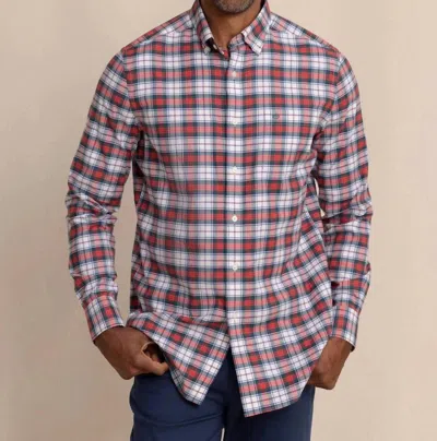 Southern Tide Macduff Tartan Sport Shirt In Crab Red In White