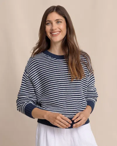 Southern Tide Maggi Stripe Open Stitch Sweater In Dress Blue