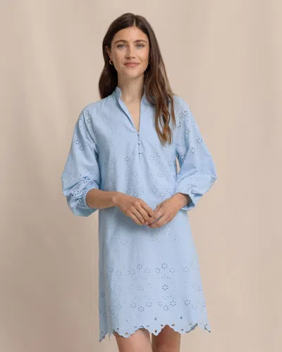 Southern Tide Mandy Embroidered Bubble Sleeve Dress In Cerulean
