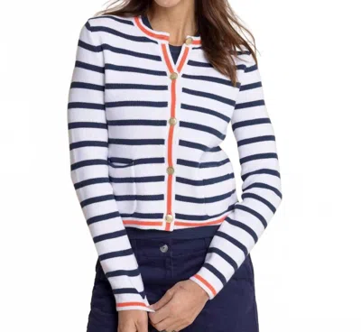Southern Tide Marlene Stripe Button Front Cardigan In Blue
