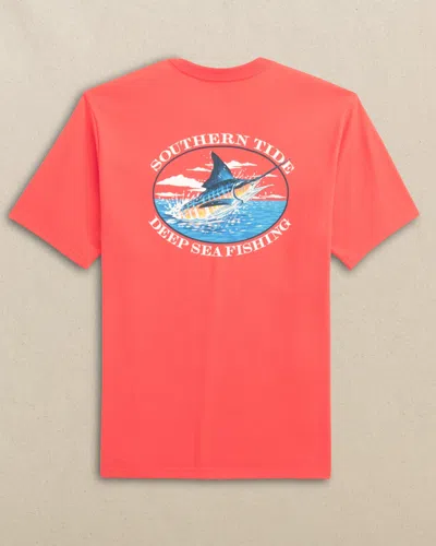 Southern Tide Marlin Deep Sea Fishing Short Sleeve T-shirt In Sunset Coral