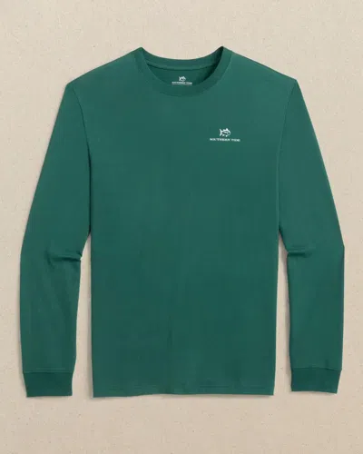 Southern Tide Men's Club Car Santa Long Sleeve T-shirt In Salt Meadow In Green