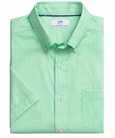 Southern Tide Men's Seaside Geo Short Sleeve Shirt In Gluf Shore In Green