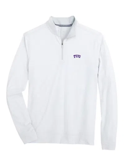 Southern Tide Men's Tcu Stripe 1/4 Zip Sweater In Heather Slate Grey In White