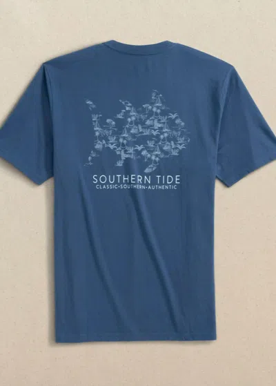 Southern Tide Men's Tropical Toile Short Sleeve T-shirt In Aged Denim In Multi