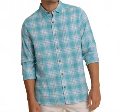 Southern Tide Mens's Ashborough Plaid Brushed Twill Sport Shirt In Heather Spruce Shade In Blue