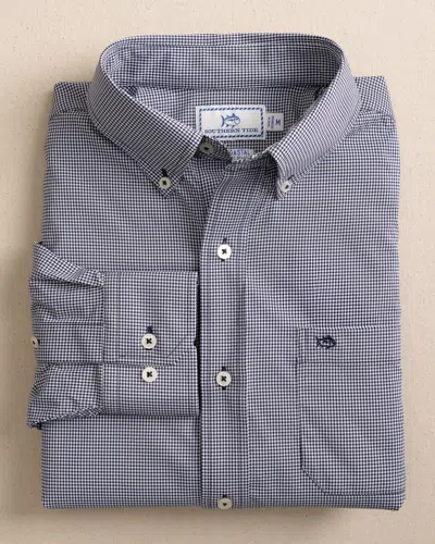 Southern Tide Micro Gingham Intercoastal Performance Sport Shirt In True Navy