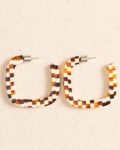 Southern Tide Midi Square Hoop Earrings In Tortoise Checker