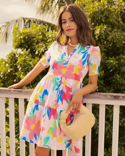 Southern Tide Mina Floral Print Dress In Classic White
