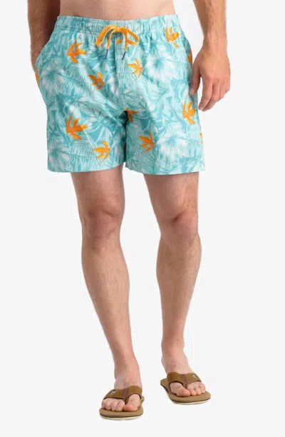 Southern Tide Montera Palm Swim Trunk In Baltic Teal In Multi